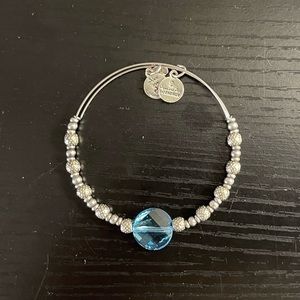 Alex and Ani silver tone bead bracelet with blue stone